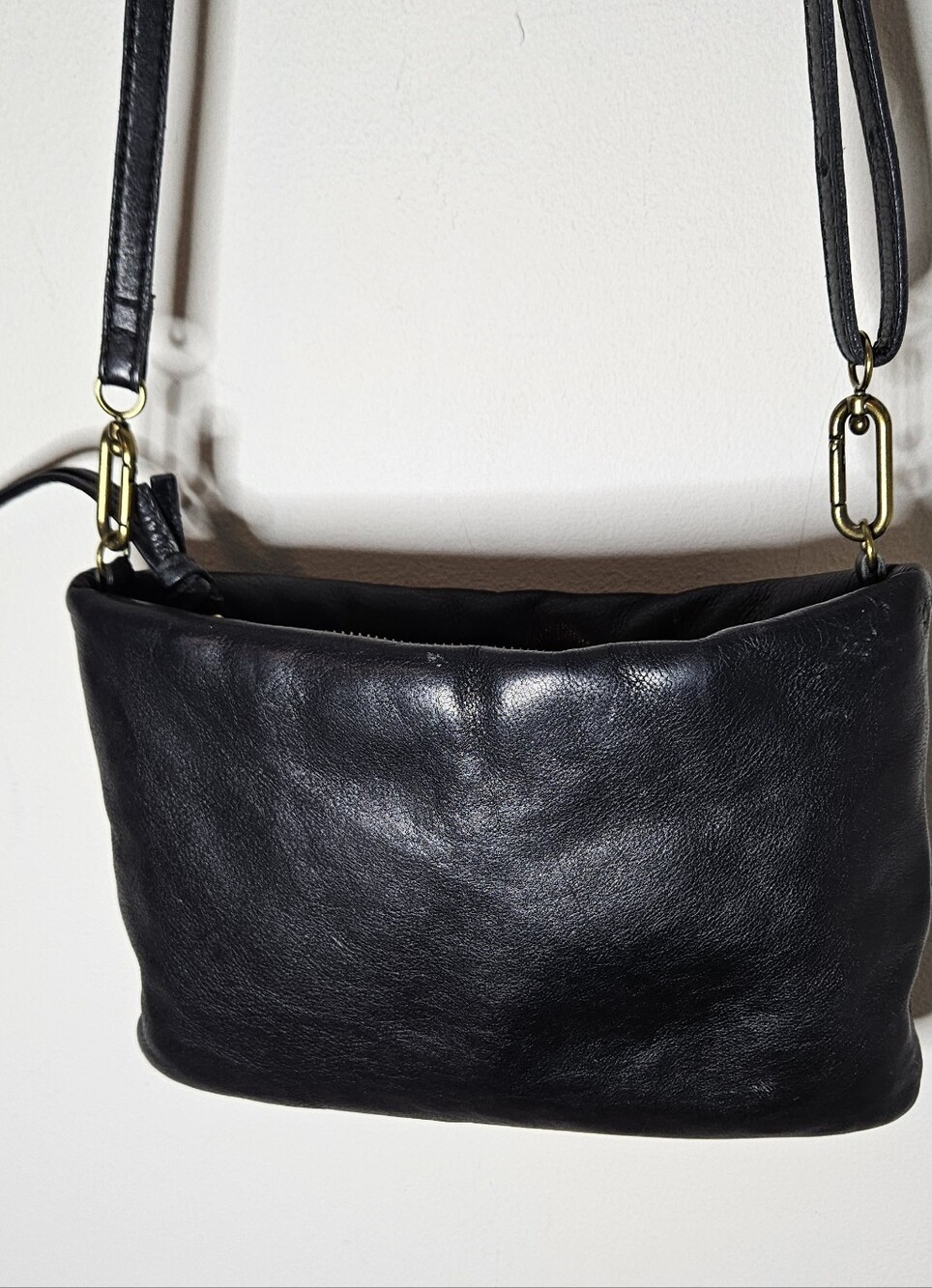 Madewell The Puffer Crossbody Bag Black Leather Brass Hardware